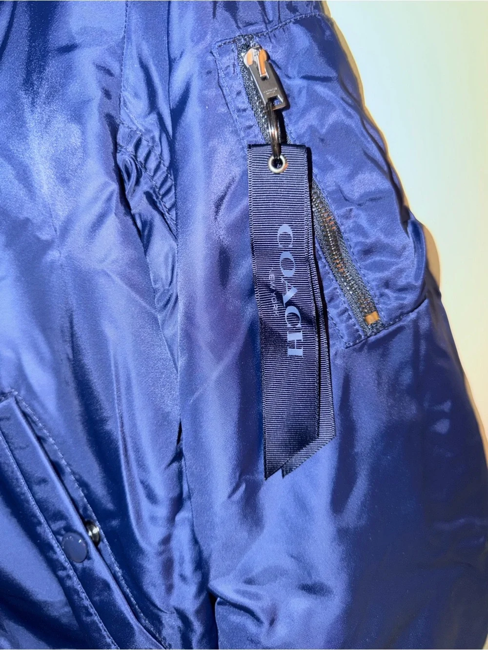 Coach Navy Bomber Jacket with Orange Lining Size M